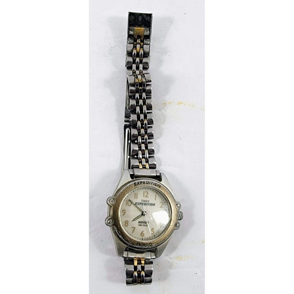 Timex Expedition Indiglo Women White Dial Silver And Gold Band Watch New Battery